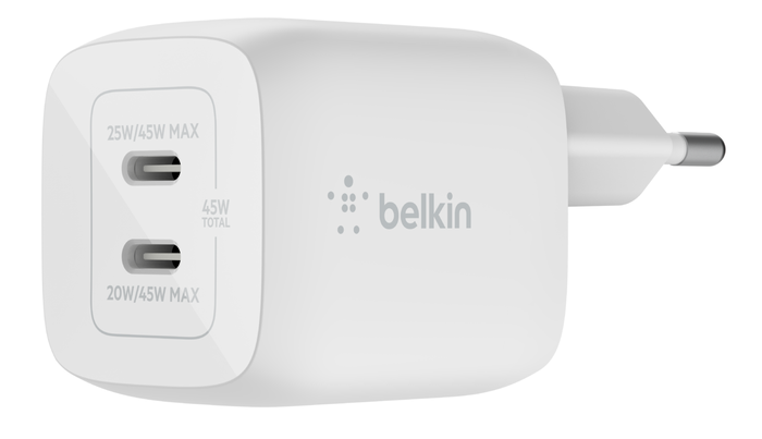 Afbeelding van Belkin BoostCharge USB-C 45 Watt Oplader Met 2 Poorten | Appelhoes, dé specialist voor al je Apple producten