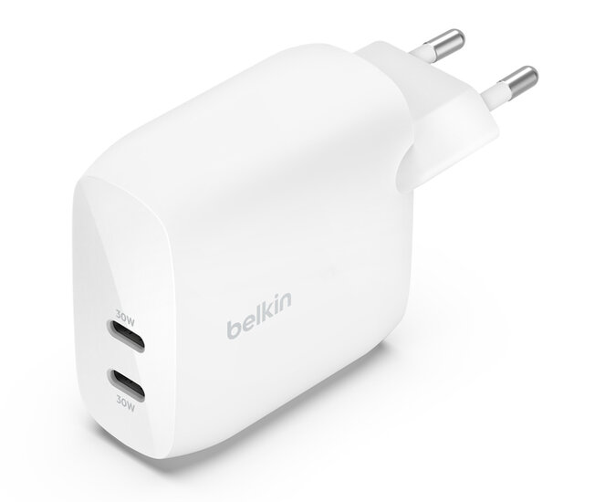 Afbeelding van Belkin BoostCharge Pro USB-C 60 Watt Oplader Met 2 Poorten Wit | Appelhoes, dé specialist voor al je Apple producten