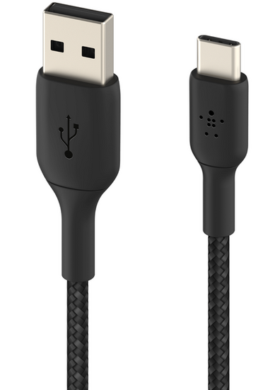 Afbeelding van Belkin Braided BoostCharge USB-A Naar USB-C Kabel 15 Centimeter Zwart | Appelhoes, dé specialist voor al je Apple producten