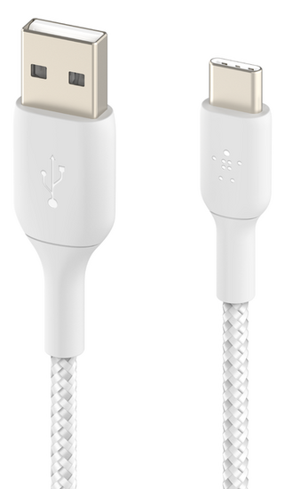 Afbeelding van Belkin Braided BoostCharge USB-A Naar USB-C Kabel 15 Centimeter Wit | Appelhoes, dé specialist voor al je Apple producten