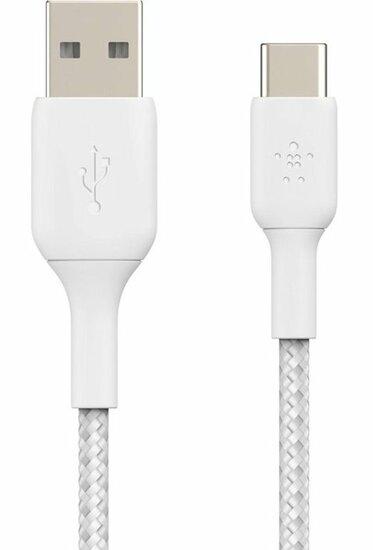 Afbeelding van Belkin Braided BoostCharge USB-A Naar USB-C Kabel 1 Meter Wit | Appelhoes, dé specialist voor al je Apple producten