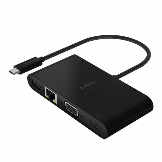 Afbeelding van Belkin USB-C Naar USB-A, HDMI, VGA En Gigabit Ethernet Adapter Zwart | Appelhoes, dé specialist voor al je Apple producten