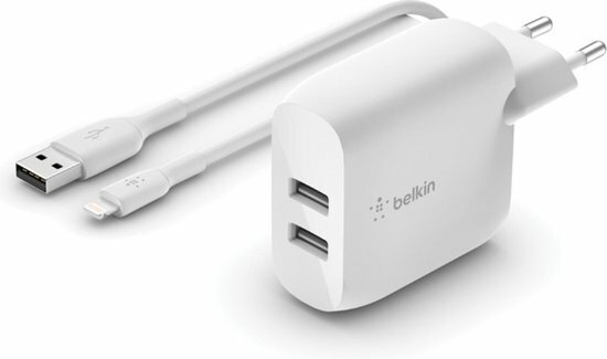 Afbeelding van Belkin BoostCharge Dubbele USB Thuislader 24 Watt Met Lighting Kabel | Appelhoes, dé specialist voor al je Apple producten
