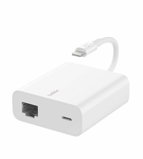 Afbeelding van Belkin Lightning Naar Ethernet Adapter + Opladen Wit | Appelhoes, dé specialist voor al je Apple producten