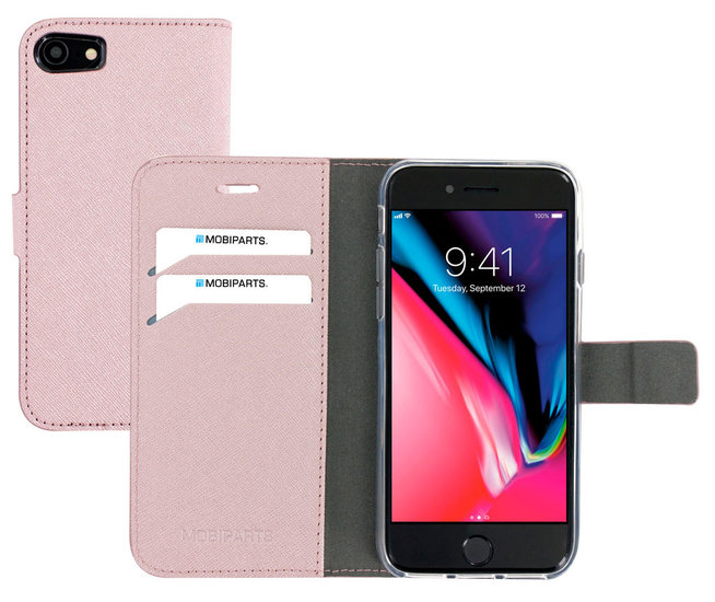 Mobiparts Saffiano Wallet IPhone SE 2022 / 2020 / 8 Hoesje Roze